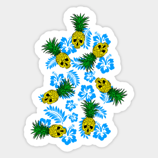 tropical pineapple skull in blue Sticker